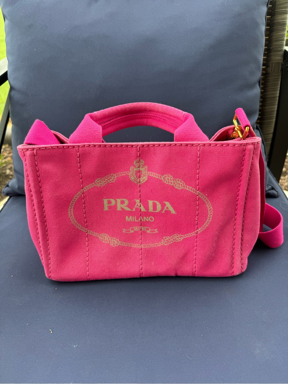 Prada Hot Pink Canvas Mini Tote with Gold Logo